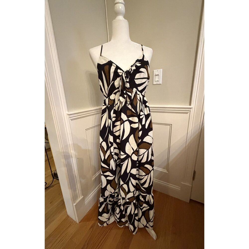 Tabitha Brown Target Linen Blend Botanical Tie Front Maxi Dress Medium